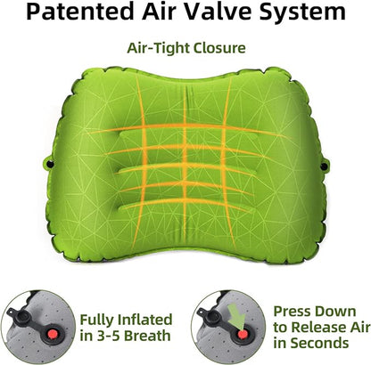 Camping Pillow - Inflatable Pillow - Travel Pillows for Backpacking & Airplane, Lumbar Support 2.0 Blow Up Pillows, Ultralight Compressible, Comfortable, Ergonomic Pillows