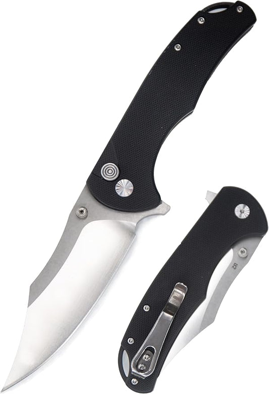 FD04 Folding Pocket Knife, D2 Steel Blade G10 Handle and Button Lock EDC Pocket Cool Knife for Men and Women, Camping Hunting Hiking Fishing Knives Tools (Black Clip)