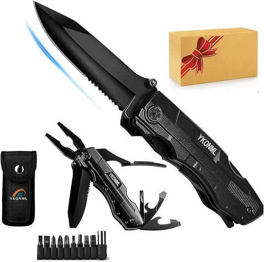 Multitool Pocket Knife Tactical Knife with Blade Saw Plier Screwdriver Folding Built with Full Stainless Steel Perfect Tool for Men Camping Emergency Outdoor Gifts for Men Him Dad Husband Boyfriend