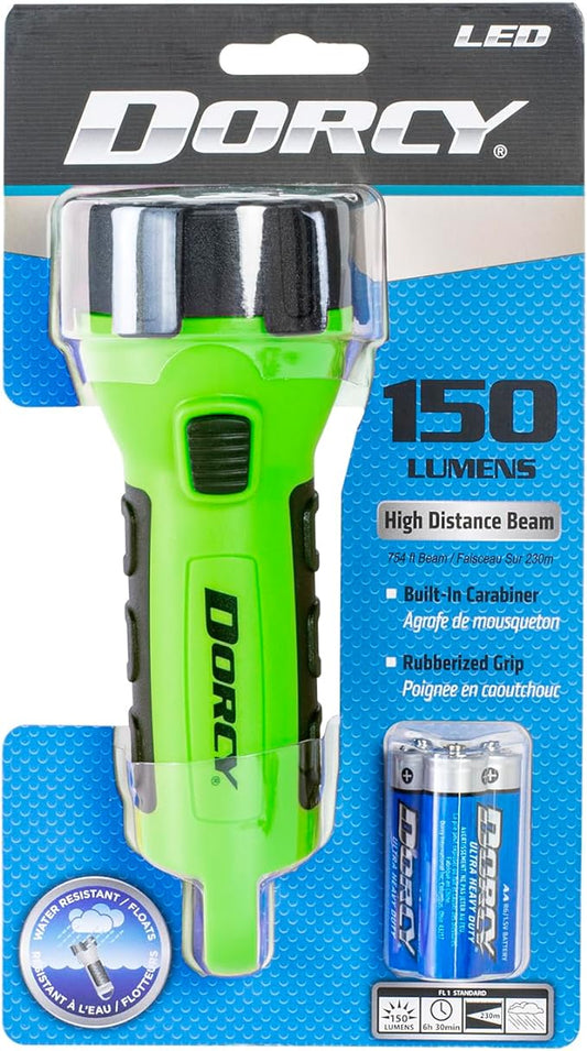 Dorcy 150 Lumen Floating Water Resistant LED Flashlight with Carabineer Clip, Neon Green (41-2513)