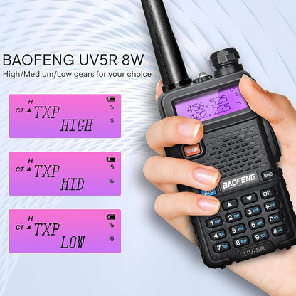 BAOFENG UV-5R Ham Radios Long Range—8W Dual Band Rechargeable Walkie Talkie Portable Two-Way Radios, UV5R Handheld Radio with Four 1800mAh Li-ion Batteries (2 Pack)