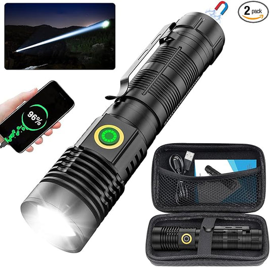 Flashlights High Lumens Rechargeable(Battery Included), 20000 Lumens Super Bright Powerful Small Magnetic Flashlight, 6 Mode, Zoomable, Waterproof, Handheld Flashlight for Camping Hiking Emergency