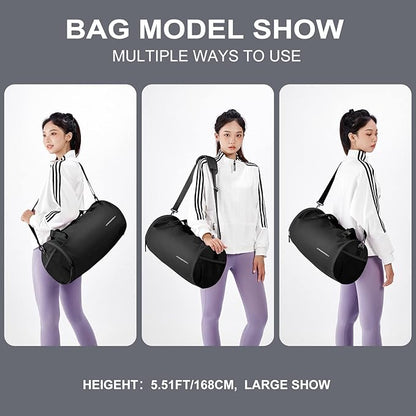 Gym Bag for Women & Men with Wet & Shoe Compartment - Small Duffle Bag for Travel, Sport, Gym, Workout & Overnight Use - Black