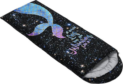 Kids Sleeping Bag for Boys Girls,Rocket Astronaut Moon Print-Lightweight Warm Portable Outdoor Indoor-Waterproof Cold Weather Resistant Sleeping Bag for Camping Hiking