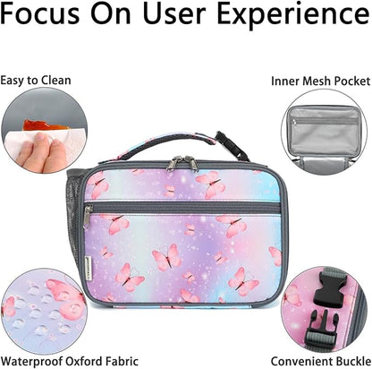 Insulated Lunch Box for School, Thermal Reusable Durable Freezable Lunch Bags for Kids Boys Girls Men Women - Small Soft Cooler Portable Lunch Tote Kit for Work Picnic Travel,Butterfly