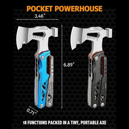Camping Axe Multitool 17 IN 1, with 7-in-1 Camping Utensils Flatware Set, Foldable Camping Essentials Survival Gear Hatchet, Outdoor Multi Tool Stainless Steel Mens Gifts(Black)