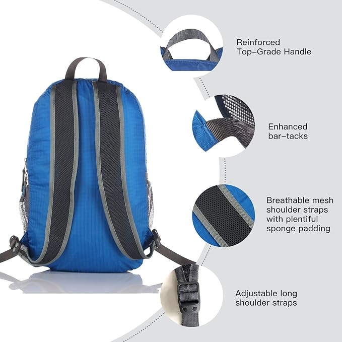Outlander Packable Handy Lightweight Travel Hiking Backpack Daypack-Dark Blue-L