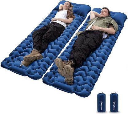 KingCamp Sleeping Pads for Camping, Self Inflating Camping Mattress with Built-in Foot Pump, Connectable Durable Inflatable Sleeping Mat with Pillow, Compact Camping Air Mattress for Camping Hiking
