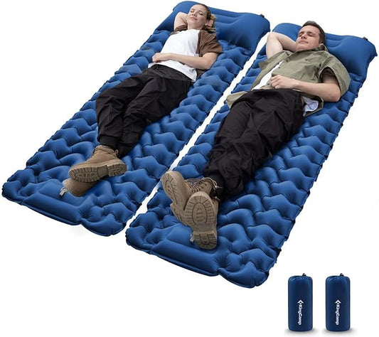 KingCamp Sleeping Pads for Camping, Self Inflating Camping Mattress with Built-in Foot Pump, Connectable Durable Inflatable Sleeping Mat with Pillow, Compact Camping Air Mattress for Camping Hiking