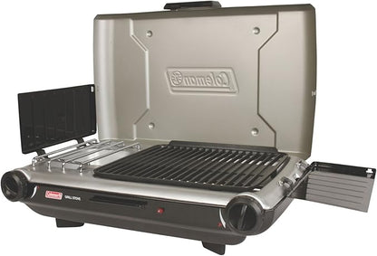 Coleman Tabletop 2-in-1 Grill & Stove with 2 Adjustable Burners, Propane Grill/Stove with Push-Button Starter, Wind Guards, Grease Tray, & 20,000 BTUs of Power for Camping, Tailgating, & More