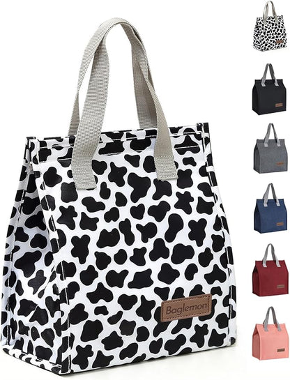 Lunch bag, Insulated Lunch Bag for Women Men, Lunch Containers Reusable Lunch Tote Bags for Work, Travel, Outdoor (Cow Print)