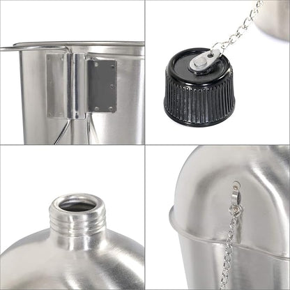 G.I. Army Stainless Steel Canteen Military with Cup and Green Nylon Cover Waist Belt for Camping Hiking Climbing (Cup with Foldable Butterfly Handle)