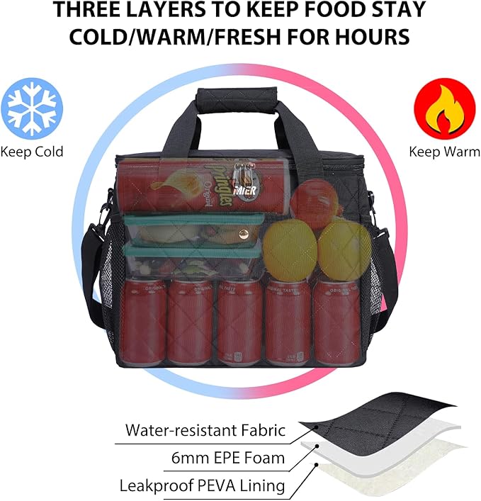 MIER 18L Large Soft Cooler Insulated Picnic Bag for Grocery, Camping, Car, Black