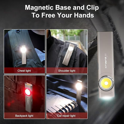 klarus E5 Pocket Flashlight, Rechargeable EDC Flashlight, Super Slim Flat 4.2x1x0.3inch, 470 Lumens, USB-C Port, IPX4, Dual Light Source with Magnetic Base, Hat & Clothes Clip - Grey