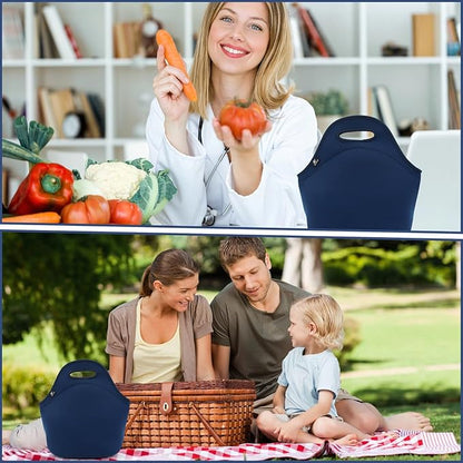 LOVAC Neoprene Lunch Bag, Thick Insulated Lunch Bag - Durable & Waterproof Lunch Tote With Zipper For Outdoor Travel Work (Blue)