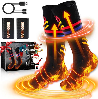 BIBURY Heated Socks for Men Women, Thermostatic Control Battery Powered Heating Socks Up to 8 H, 5000mAh Rechargeable Washable Electric Socks for Outdoor Winter Sports Camping, Skiing, Riding,Hunting