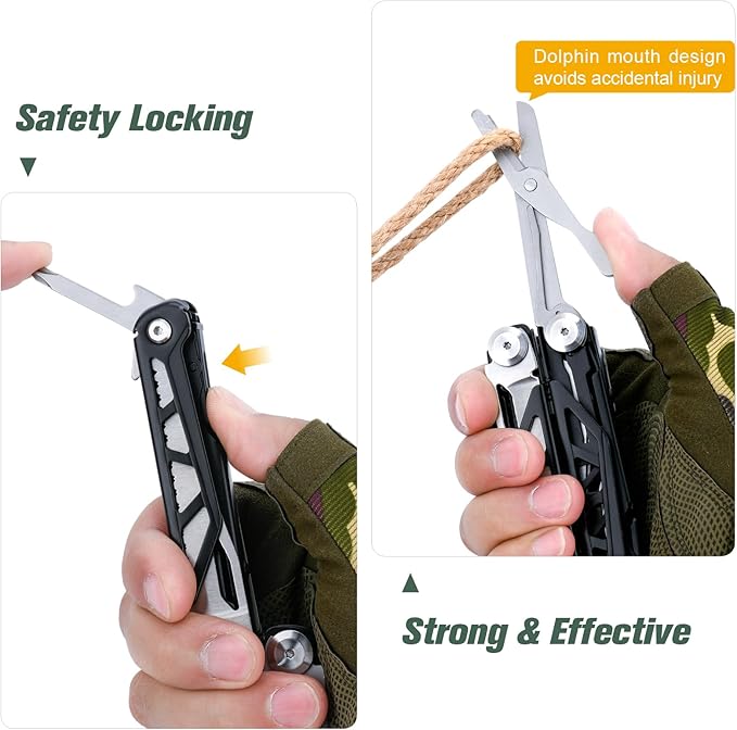 FLYHOMES Multitool 16-in-1 Multi tool Pliers with Springs Scissors Screwdriver and Saw… Gift for men Professional for Camping Survival Tools and Outdoor Adventures (Black)