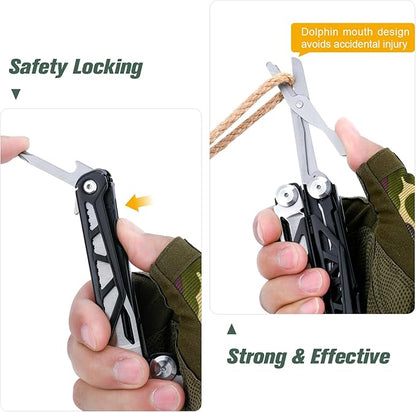 FLYHOMES Multitool 16-in-1 Multi tool Pliers with Springs Scissors Screwdriver and Saw… Gift for men Professional for Camping Survival Tools and Outdoor Adventures (Black)