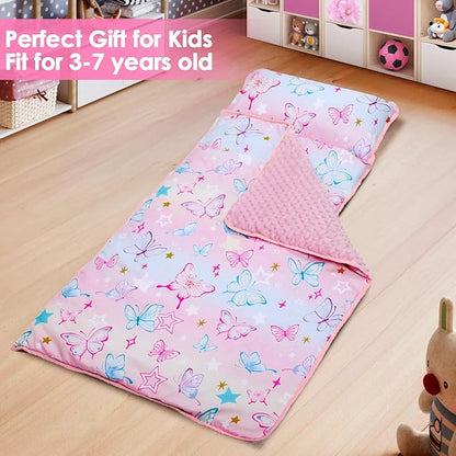 Kids Sleeping Bag Nap Mat with Removable Pillow and Blanket,Extra Thick Large 2 in 1 Slumber Bags for Boys Girls,Toddler Nap Mat for Preschool Daycare Travel Camping