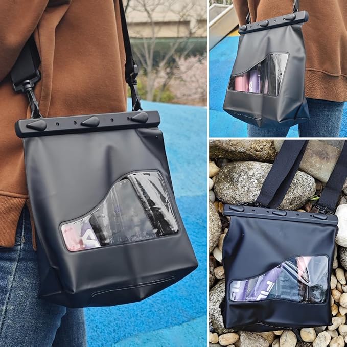LAQ DESiGN STAYDRY Waterproof Bag, Dry Bag with Shoulder Strap for Swimming, Boating, Traveling, Snorkeling, Kayaking, Fishing, Diving, Hiking, Camping-Large (Black)