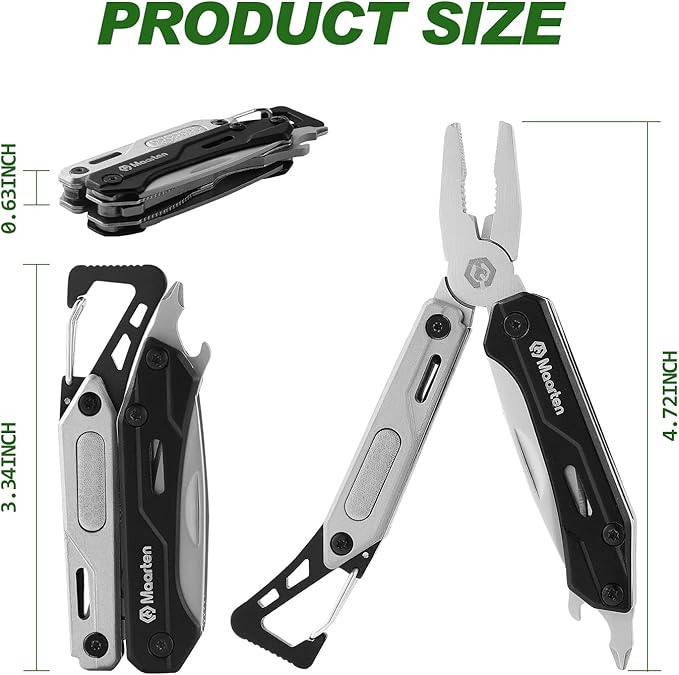 Maarten Multitool, 9-in-1 Stainless Steel Multi Tool Pocket Knife with Screwdriver, Self-locking Multitool Pliers, Survival, Bottle Opener, Camping, Hiking, Simple Repair