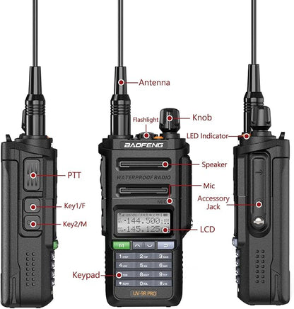 BAOFENG UV-9R Pro 8W Ham Radio Handheld Dual Band Two-Way Radio Tri- Power Waterproof Transceiver Long Range Walkie Talkie Rechargeable with Type-C Charger Cable