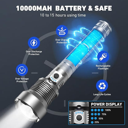 Rechargeable LED Flashlights High Lumens, 990,000 Lumen Brightest Flashlight with 5 Modes and Waterproof, Long Lasting Powerful Handheld Bright Flashlight for Emergencies Camping