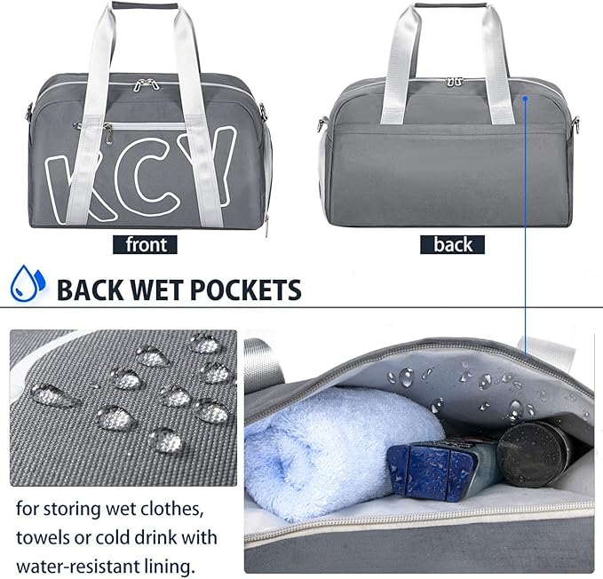 KCY Sports Gym Bag with Wet Pocket & Shoes Compartment for Women & Men, Small Sports Duffel Bag for Yoga Baseball Camping Travel, Waterproof, Lightweight, Dark-grey