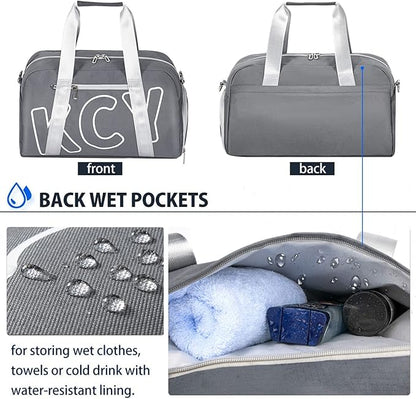 KCY Sports Gym Bag with Wet Pocket & Shoes Compartment for Women & Men, Small Sports Duffel Bag for Yoga Baseball Camping Travel, Waterproof, Lightweight, Dark-grey