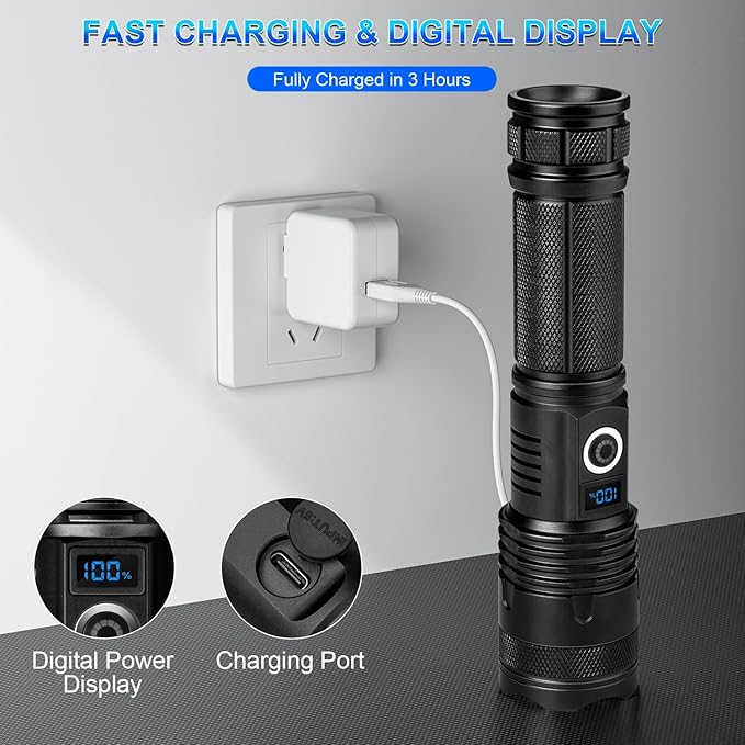 Flashlights High Lumens Rechargeable 2 Pack,990000 Lumens Super Bright Flashlight, Powerful Led Flashlight with 5 Modes & IPX6 Waterproof, Brightest Handheld Flashlights for Home, Camping, Hiking