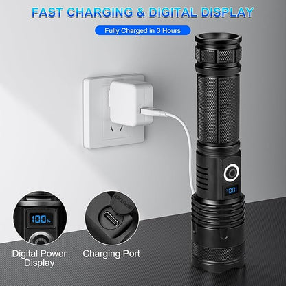 Flashlights High Lumens Rechargeable 2 Pack,990000 Lumens Super Bright Flashlight, Powerful Led Flashlight with 5 Modes & IPX6 Waterproof, Brightest Handheld Flashlights for Home, Camping, Hiking