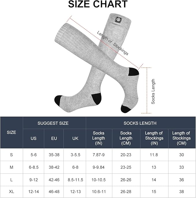Heated Socks, Battery Rechargeable Electric Heating Socks, Thermal Warm Socks for Men Women Hiking Camping Winter Footwarmers