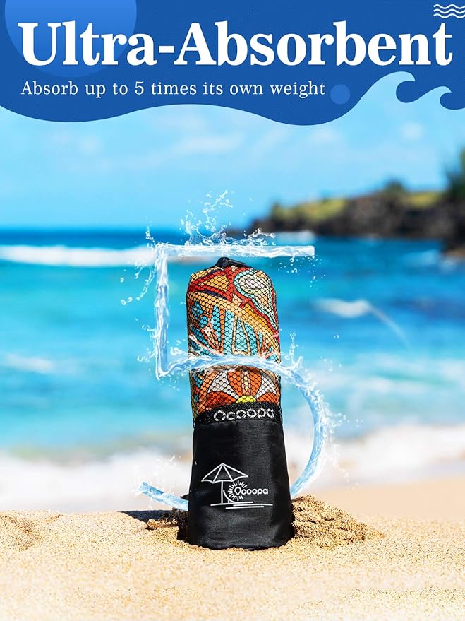 OCOOPA Microfiber Beach Towel - Oversized 80" x 57" - Quick Dry, Sand Free - Lightweight & Compact - Large Beach Towels for Swimming, Camping, Holiday