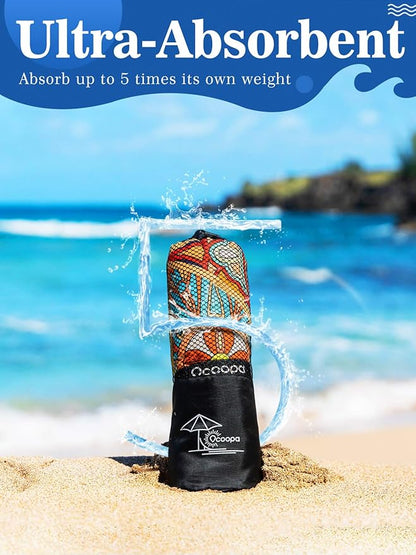 OCOOPA Microfiber Beach Towel - Oversized 80" x 57" - Quick Dry, Sand Free - Lightweight & Compact - Large Beach Towels for Swimming, Camping, Holiday