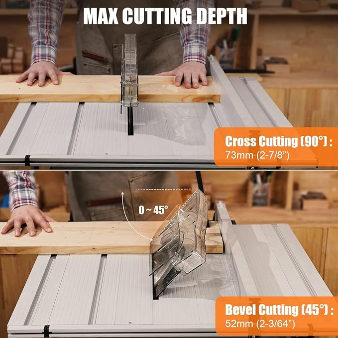 10inch Table Saw, Portable Benchtop Table Saw, Stand & Push Stick, 5000RPM, Adjustable Blade Height, With Port for Connecting Dust Collector, 90°Cross Cut & 0-45°Bevel Cut