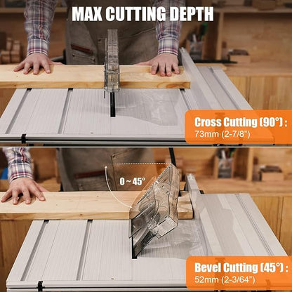 10inch Table Saw, Portable Benchtop Table Saw, Stand & Push Stick, 5000RPM, Adjustable Blade Height, With Port for Connecting Dust Collector, 90°Cross Cut & 0-45°Bevel Cut