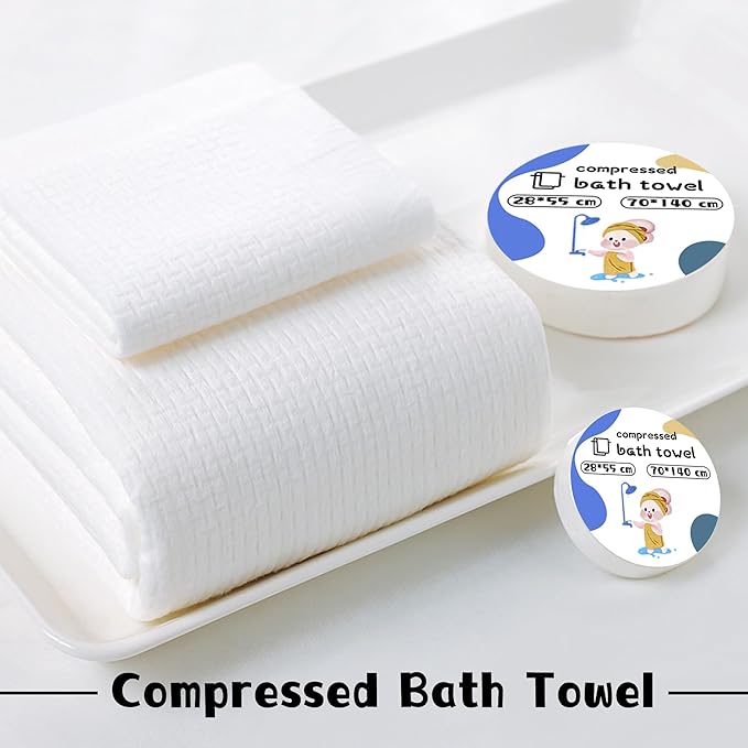 Compressed Towel Tablets - 40 * 28 in Compressed Bath Towel, 5 Psc Large Disposable Bath Towels for Travel, Compressed Cotton Bath Towels for Adults Baby Toddler Camping Hiking Swim Beach