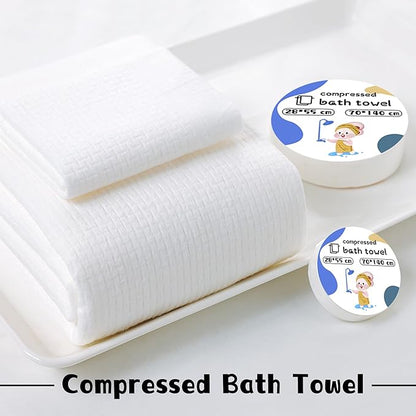 Compressed Towel Tablets - 40 * 28 in Compressed Bath Towel, 5 Psc Large Disposable Bath Towels for Travel, Compressed Cotton Bath Towels for Adults Baby Toddler Camping Hiking Swim Beach