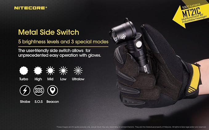 Nitecore MT21C LED Flashlight, 1000 Lumen Right Angle 90 Degree Tiltable Head L-Shape USB Rechargeable with Hard Duty Holster