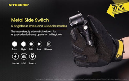 Nitecore MT21C LED Flashlight, 1000 Lumen Right Angle 90 Degree Tiltable Head L-Shape USB Rechargeable with Hard Duty Holster