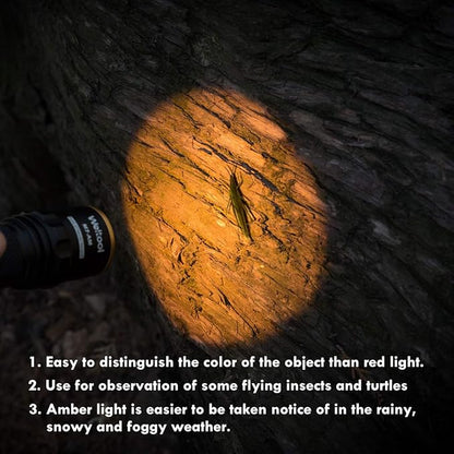 Weltool M7-AM Amber Light Even-Beam Flashlight Dark Adaptation Serie Preserves Night Vision for Aviation, Astronomy, Camping, Hunting, Turtle Watching