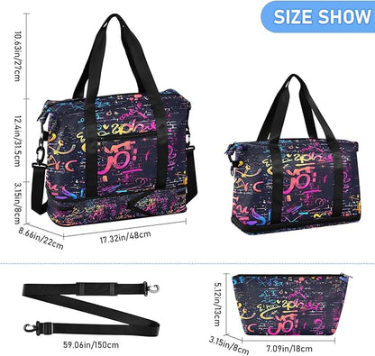 Doodle Seamless Travel Duffel Bag Waterproof Gym Sport Tote Bag Carry On Weekender Bag with Compartment