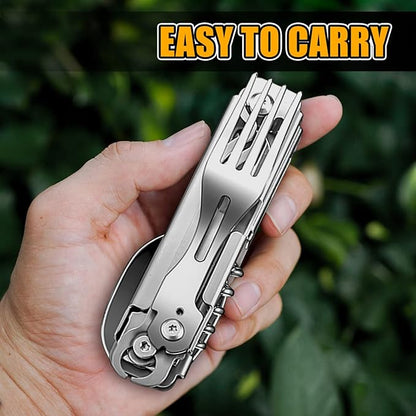 UMEINAC TECH Camping Utensils,7 in 1 Camping Utensil Set Camping Fork Spoon Knife Set Camp Backpacking Utensils Folding Cutlery Set for Travel Hiking