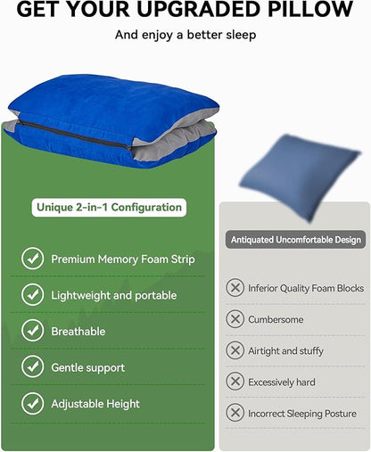 JefDiee Inflatable Camping Pillow with Memory Foam and Washable Cover Camping Gear and Travel Pillow for Airplanes, Camping