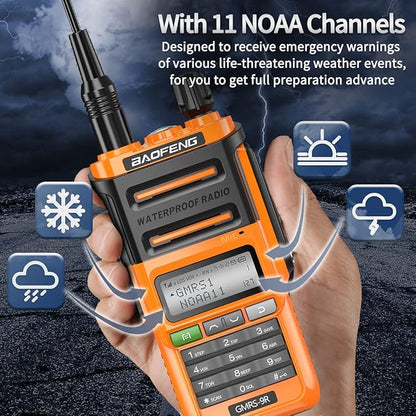 Baofeng GMRS-9R GMRS Radio Waterproof IP67 5W Rechargeable Two Way Radio for Adults,NOAA Scanning&Receiving,GMRS Repeater Capable with Extra Tactical Antenna,2800mAh Battery,Speaker Mic Orange