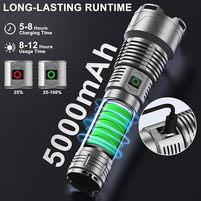 Flashlights High Lumens Rechargeable LED - 990,000 LMS Brightest Powered Flash Light, 5 Modes Waterproof Flashlights for Camping Emergencie