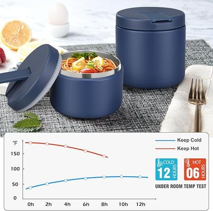 Soup Thermo for Hot Food Insulated Vacuum Food Jar with Buckle Lid, Stainless Steel Wide Mouth Leak Proof Lunch Container for School Travel Blue