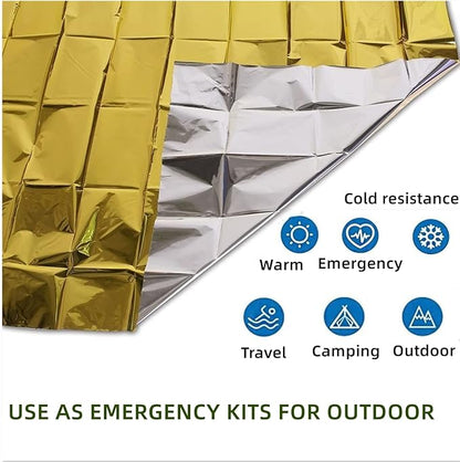 Emergency Mylar Thermal Blankets, Silver Gold Foil Survival Blanket Space Blanket Survival Kit for Outdoors, Camping, Hiking, Survival or First Aid (Gold, 1pc)