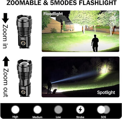 Flashlights High Lumens Rechargeable, 990,000 Lumens Super Bright Flashlight with LCD Digital Display, Zoom, 5 Modes, IPX7 Waterproof, Powerful Tactical Flashlight for Emergencies, Camping