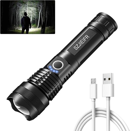 Rechargeable LED Flashlight, 5 Lighting Modes, USB Fast Charging, Drop Resistant, Long Battery Life, Waterproof